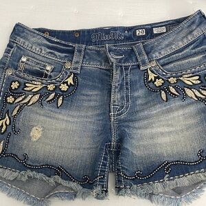 Miss Me Floral Embellished Jean Shorts - Blue